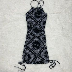 NWOT RUE 21 black paisley western bandanna print key hole halter body con dress